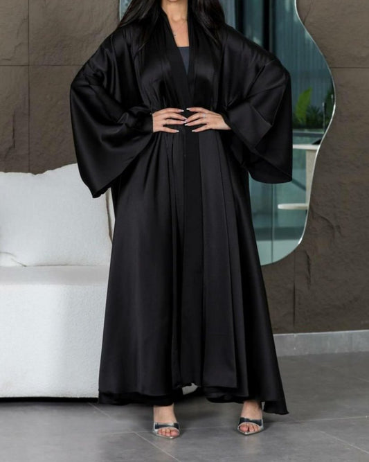 Simple Satin Silk Abaya - Black