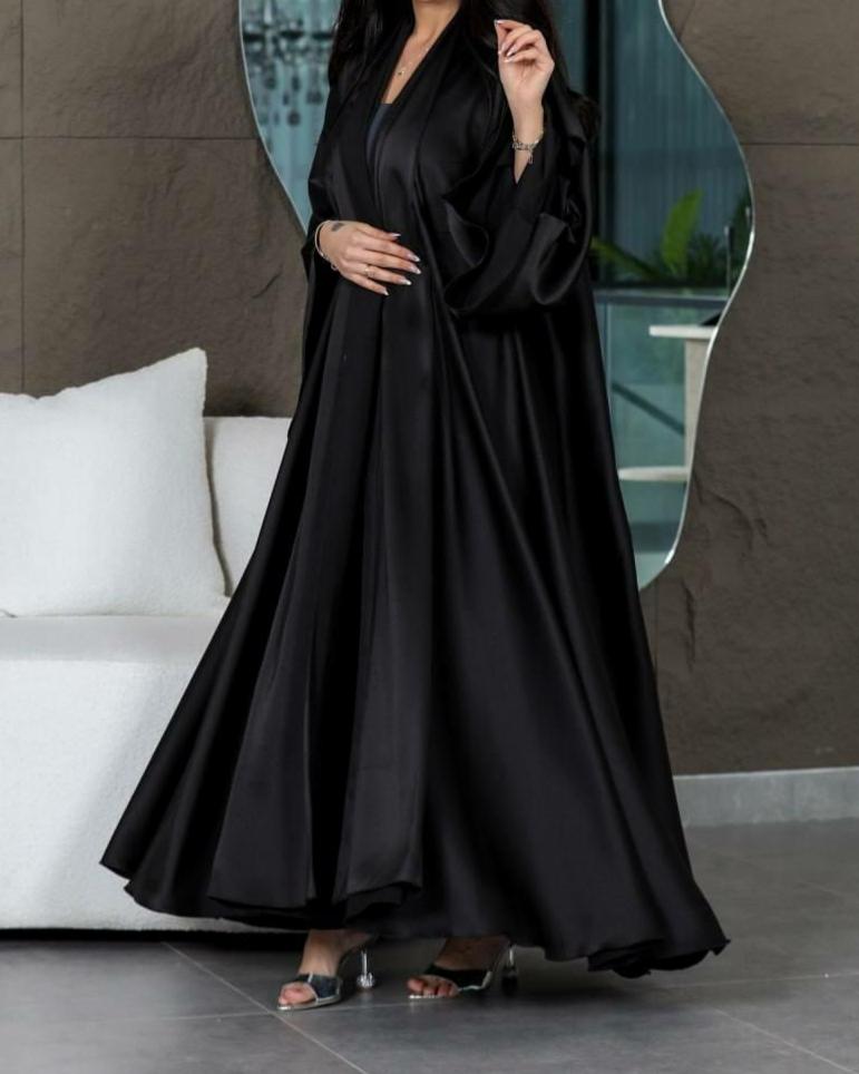 Simple Satin Silk Abaya - Black