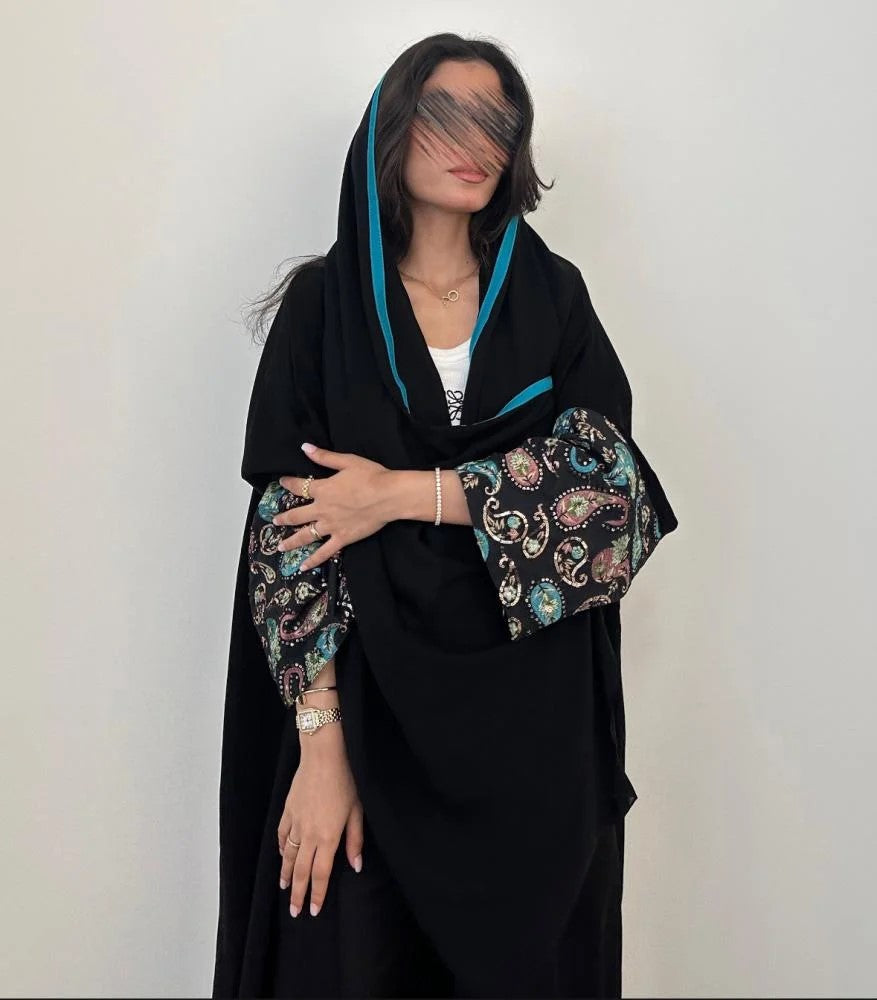 Multi color Embroidered Sleeves Abaya with Shayla