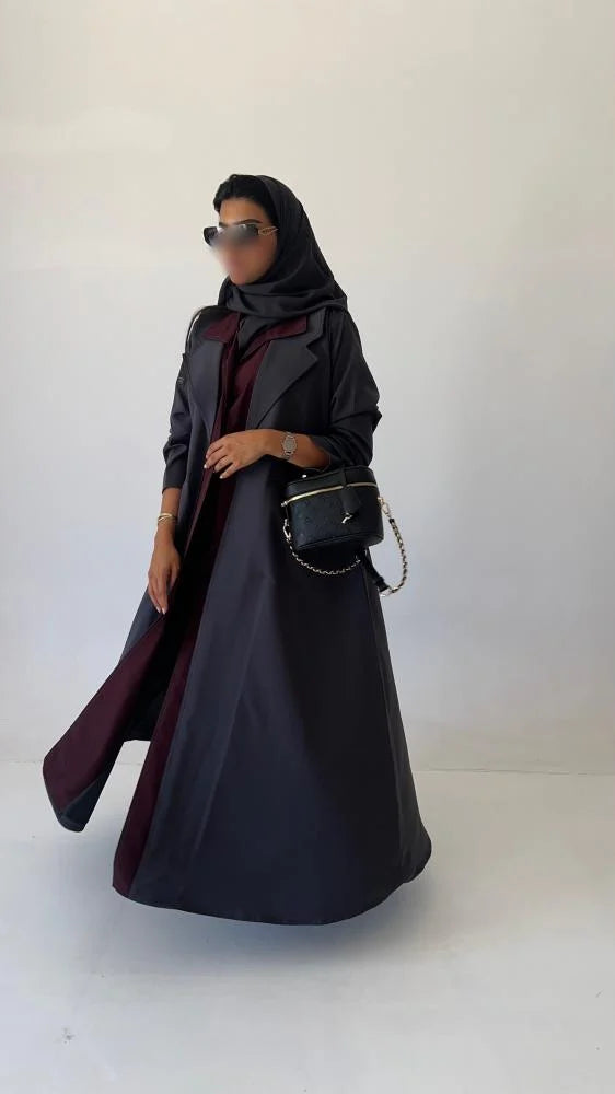 Grey & Burgundy Blazer Abaya