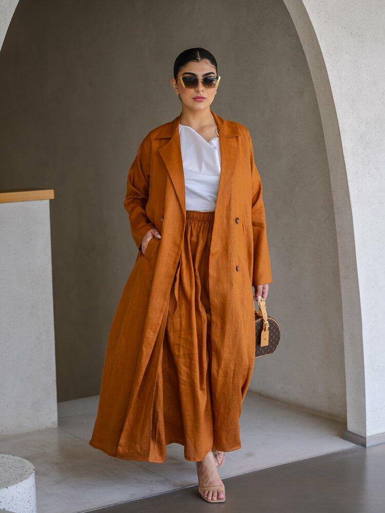 Buttoned Coat with a Modern Twist , Burnt Orange