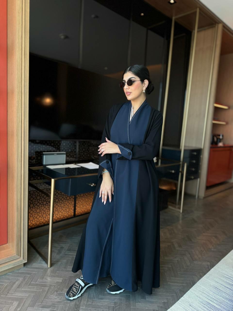 Black and Blue Crepe Abaya