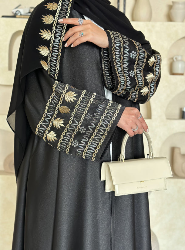 Gold And Silver luxurious abaya adorned with embroidery