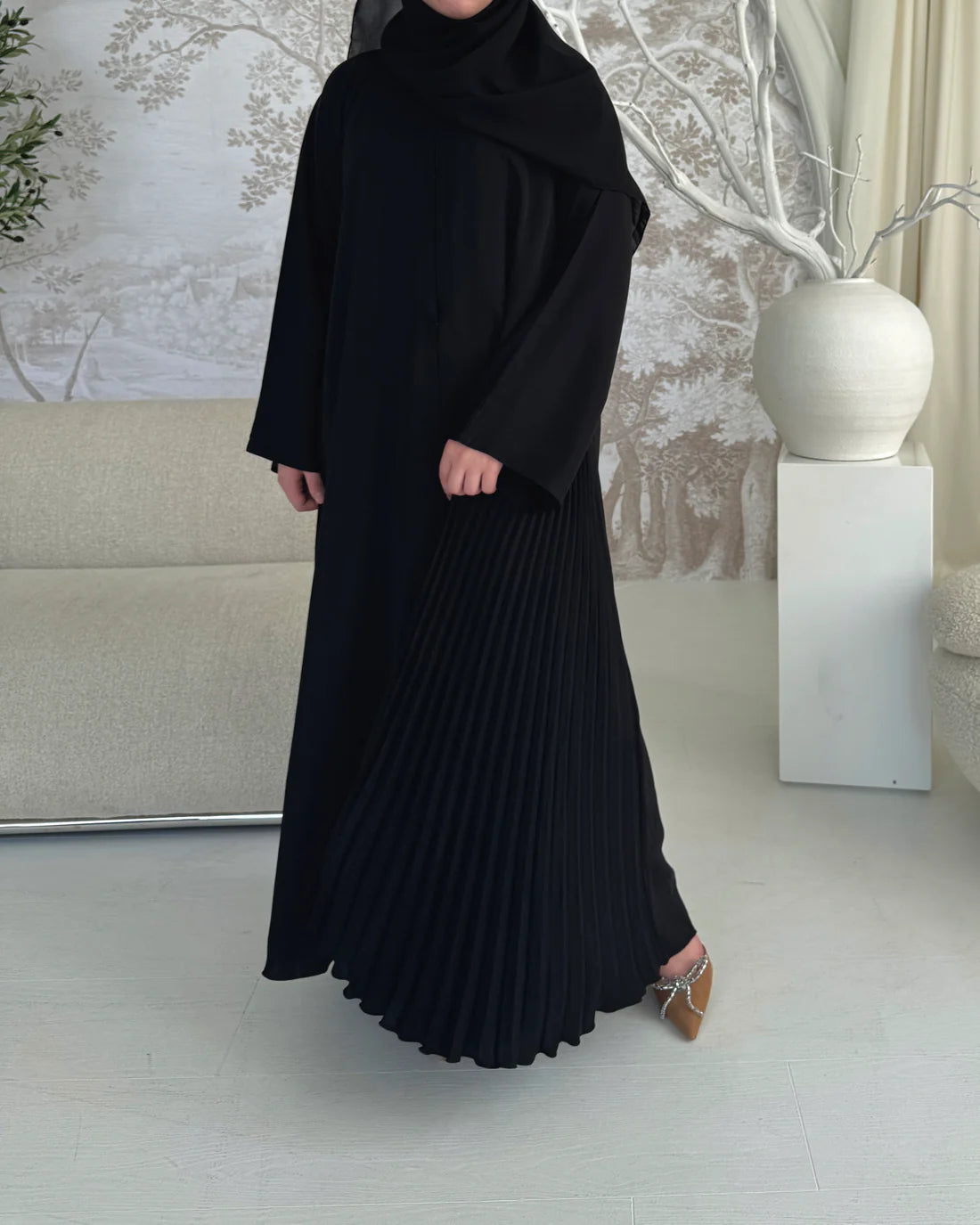 Black Side pleated Abaya with Shaila