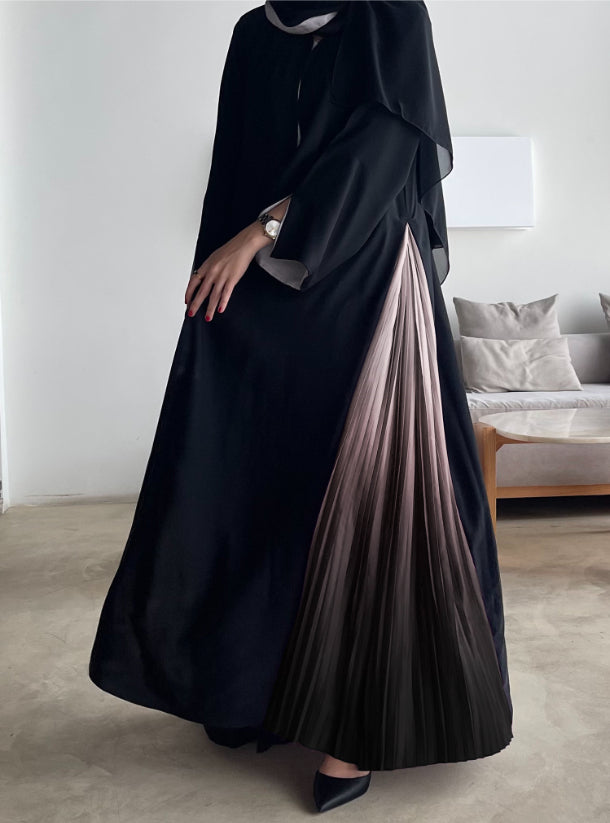 Black A-cut abaya featuring captivating ombré sides.