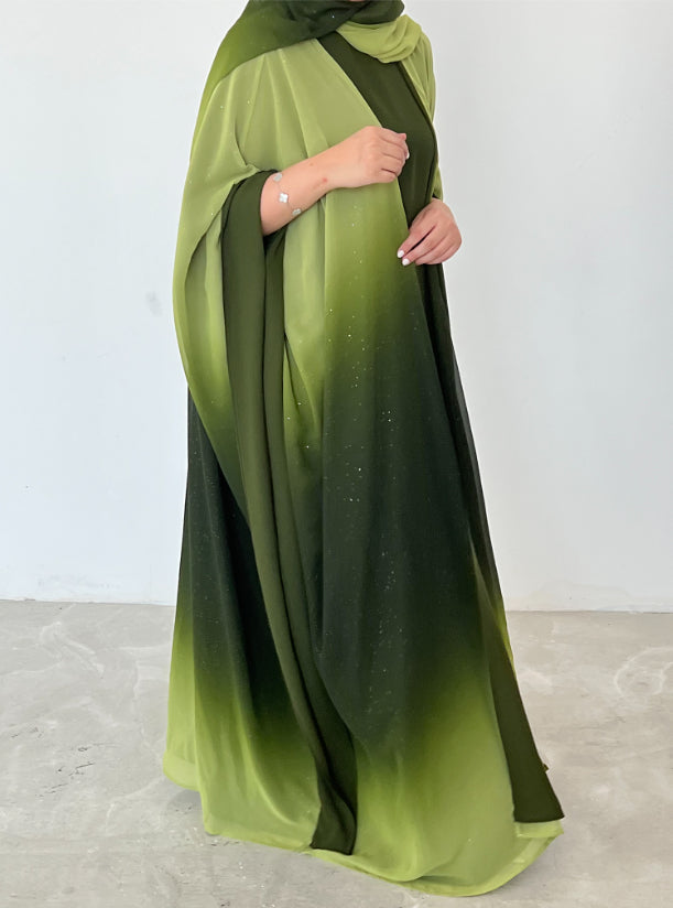 3 piece Glitter Abaya with Shyla, Green