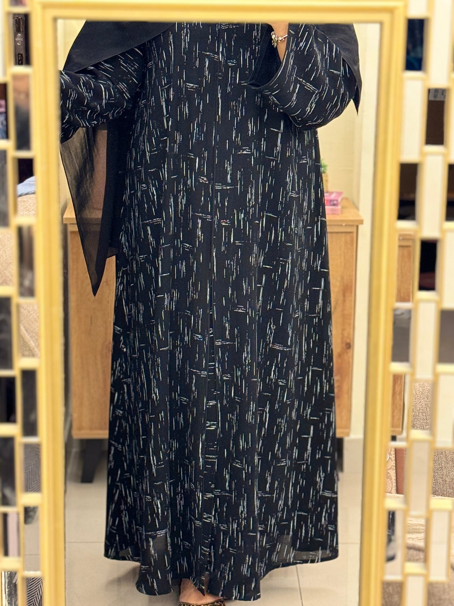 Elegant Black Printed Abaya with Matching Shyla/Hijab