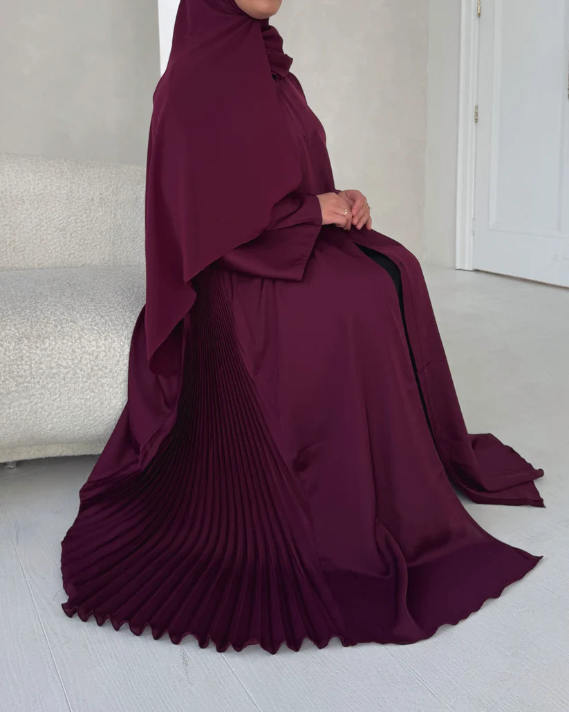 Burgundy Side pleated Abaya with Shaila