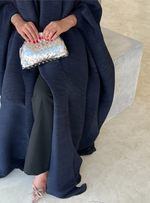 Dark Blue Pleated Abaya with Shyla