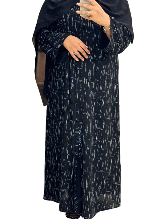 Elegant Black Printed Abaya with Matching Shyla/Hijab