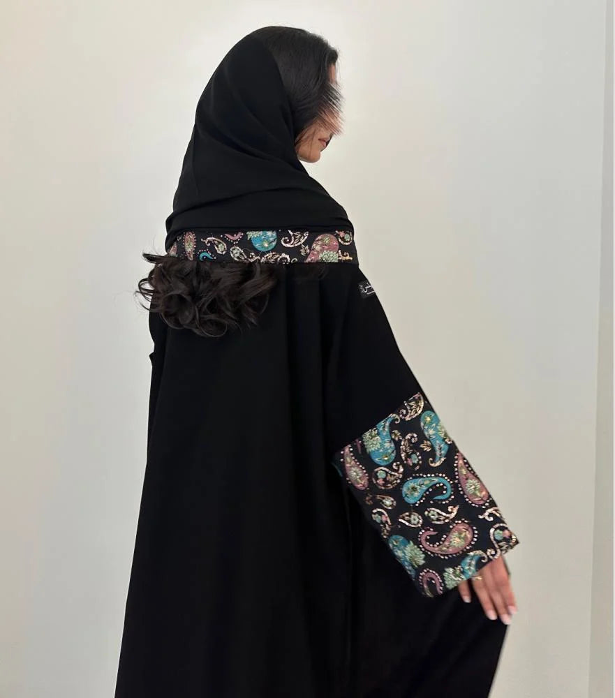 Multi color Embroidered Sleeves Abaya with Shayla