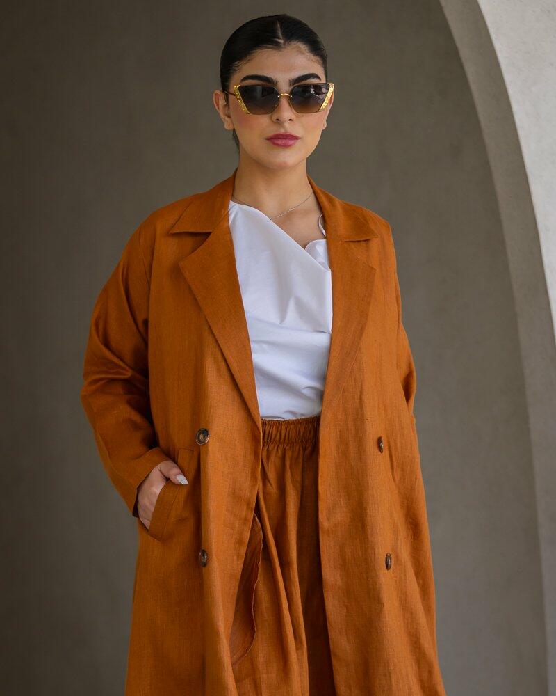 Buttoned Coat with a Modern Twist , Burnt Orange