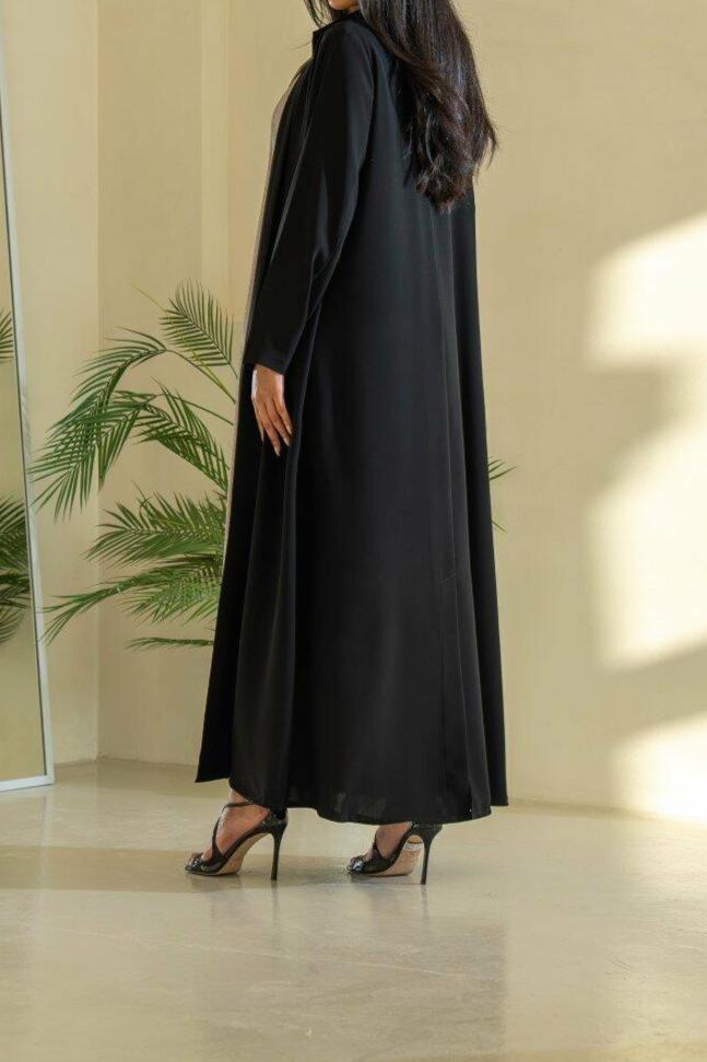 Black and Beige Striped Blazzer Abaya with Shaila