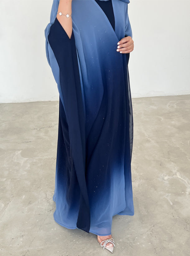 3 piece Glitter Abaya with Shyla, blue