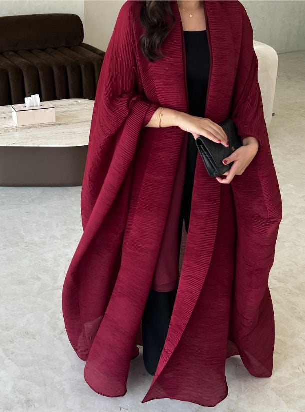 Maroon Pleated Abaya with Shyla