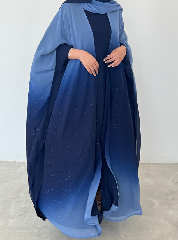 3 piece Glitter Abaya with Shyla, blue