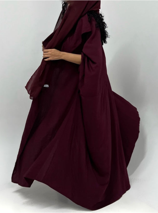 Burgundy free style Abaya with Shaila