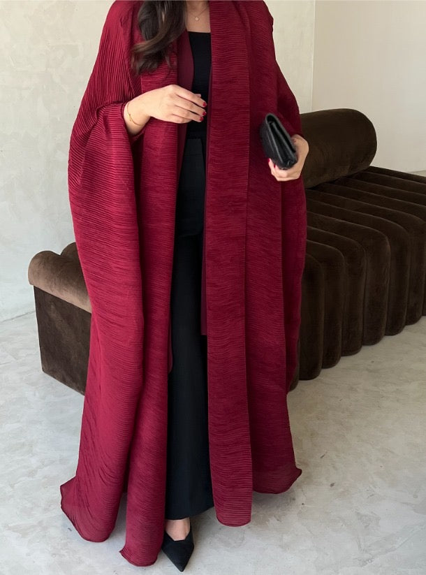 Maroon Pleated Abaya with Shyla