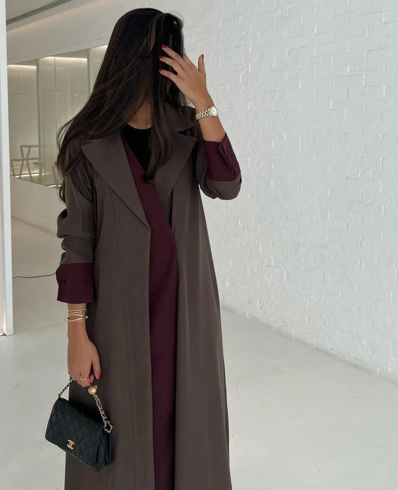 Chocolate Brown Abaya with Burgundy Details