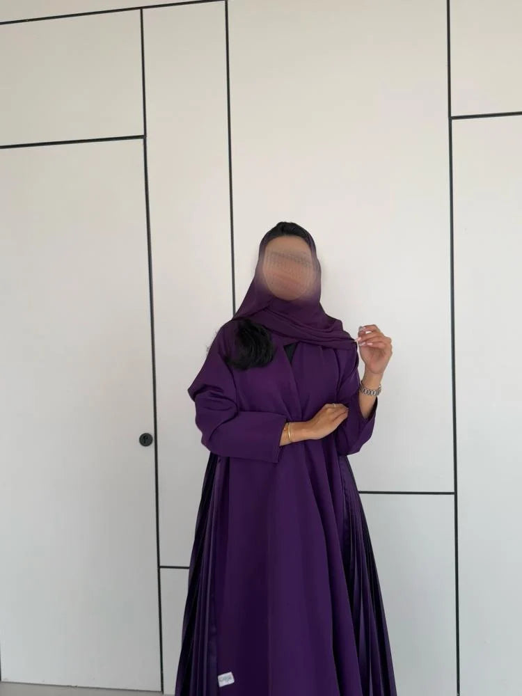 Regal Purple Full-Length Abaya with Pleated Details