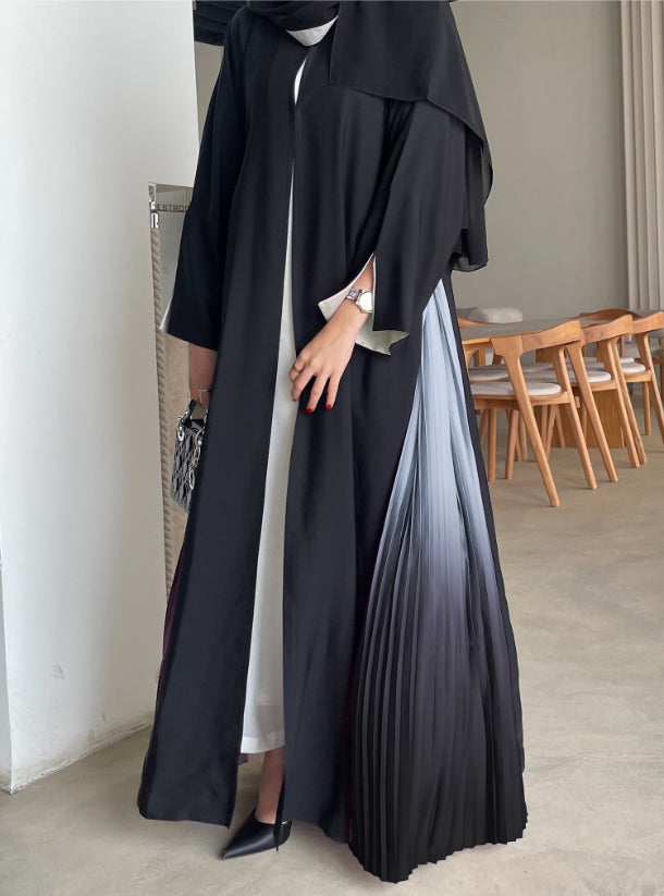 Black A-cut abaya featuring captivating ombré sides.