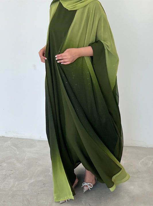 3 piece Glitter Abaya with Shyla, Green