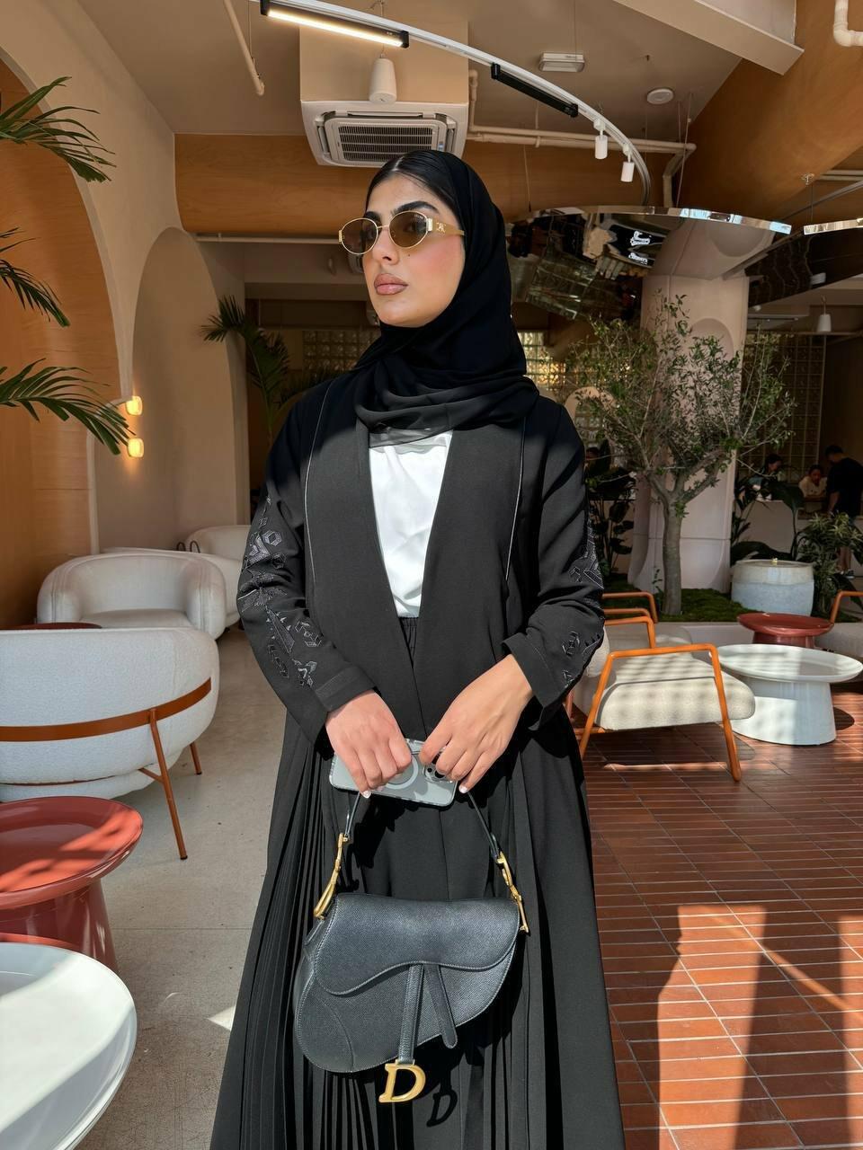 Black Abaya embroidery on sleeve pelisse sides