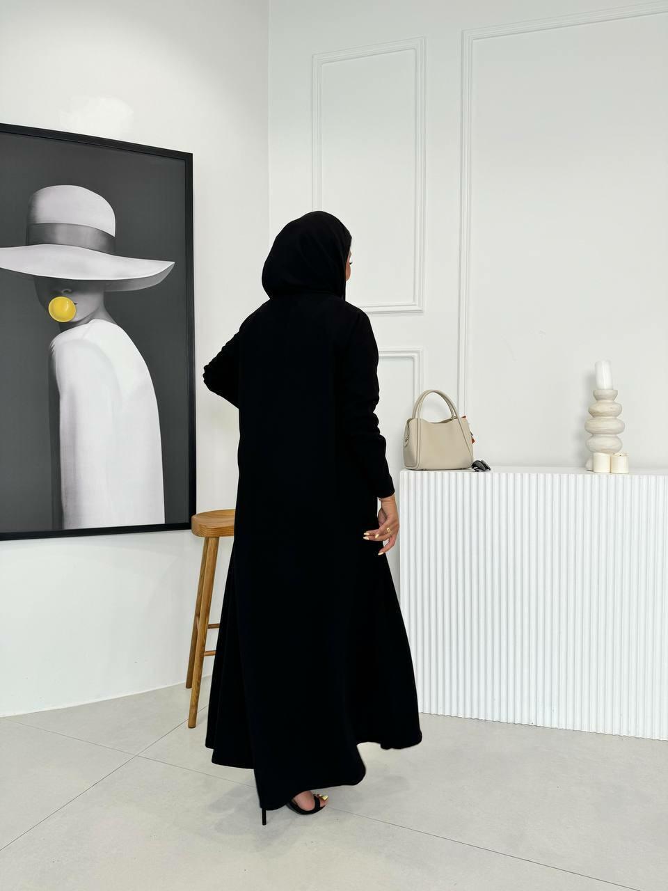 Black crepe abaya with beige