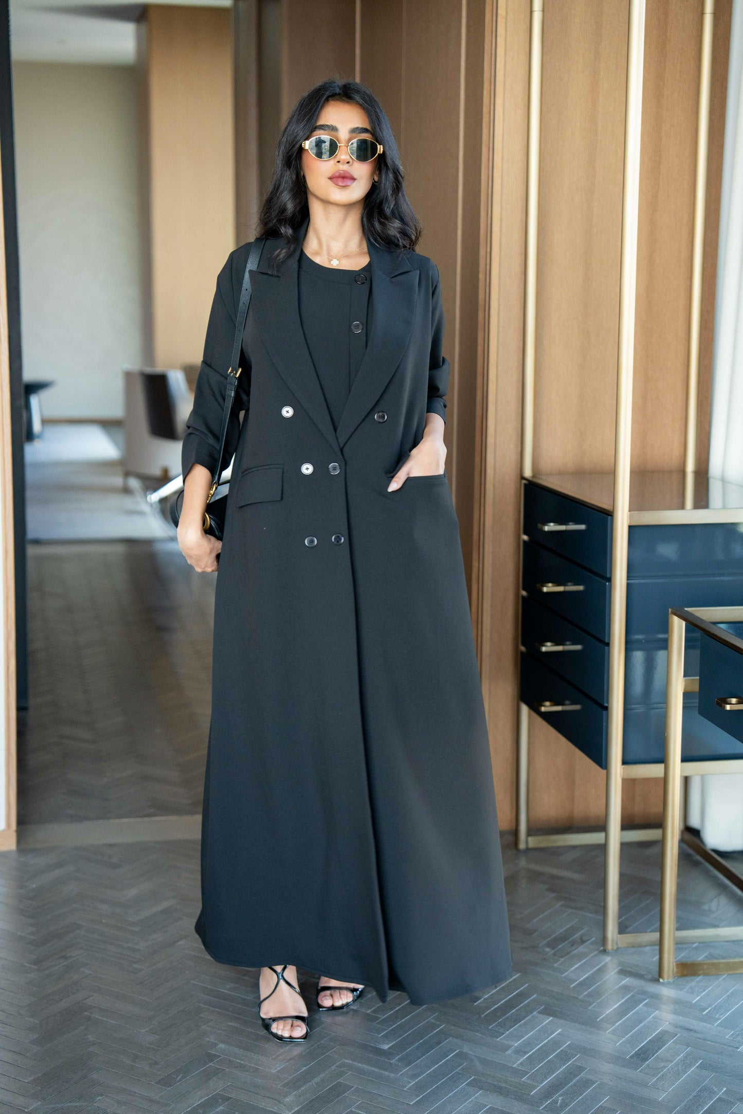 Crepe blazer abaya, Black