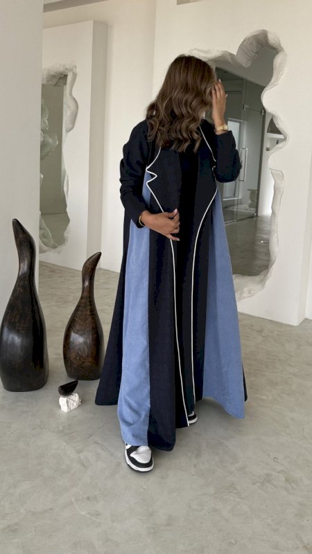 Dark Blue Abaya with light blue contrast panels