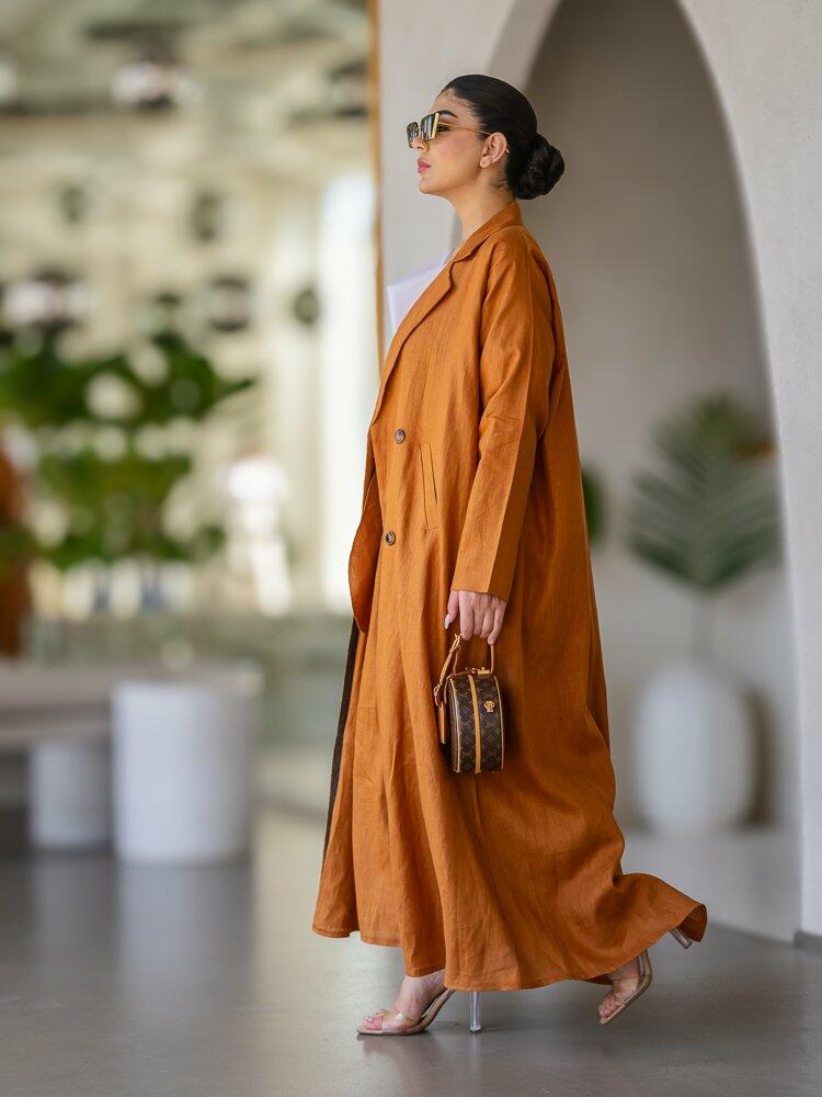 Buttoned Coat with a Modern Twist , Burnt Orange