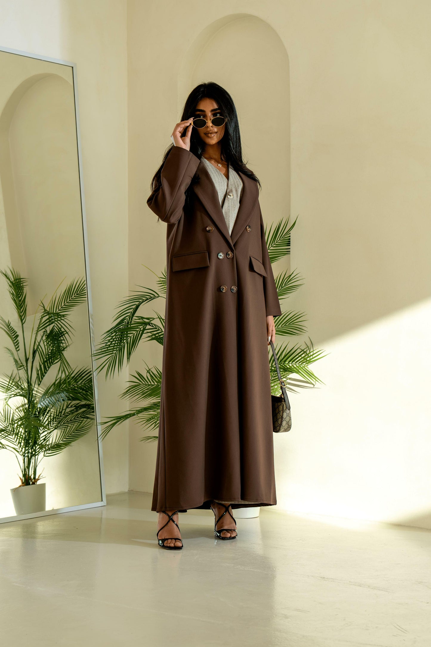 Crepe blazer abaya, Brown