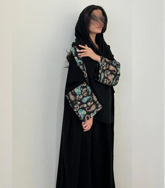 Multi color Embroidered Sleeves Abaya with Shayla