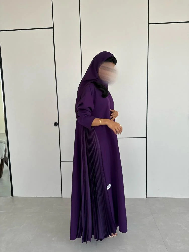 Regal Purple Full-Length Abaya with Pleated Details