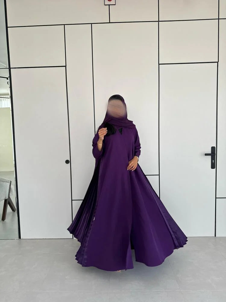 Regal Purple Full-Length Abaya with Pleated Details