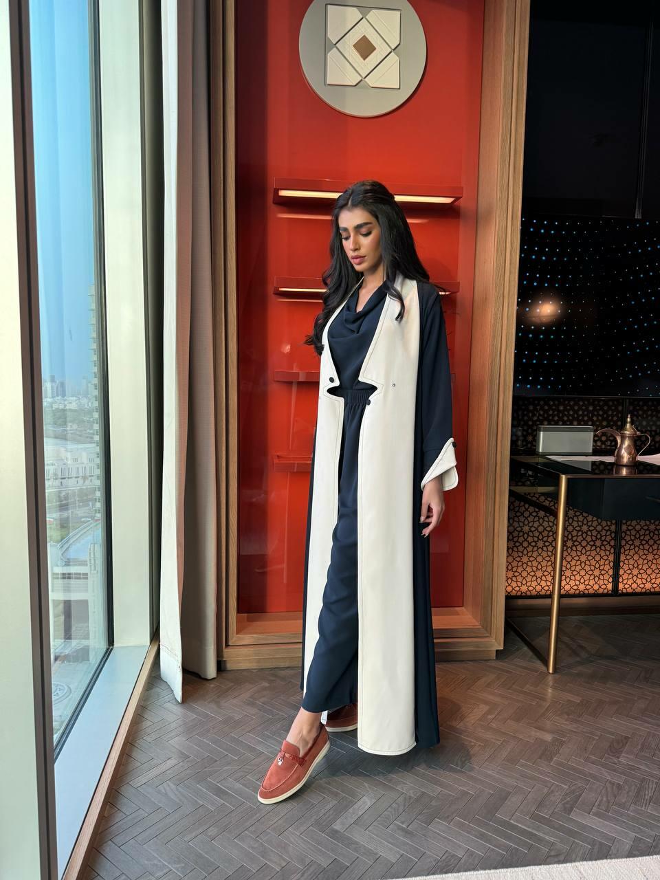 Navy and Beige Crepe Abaya