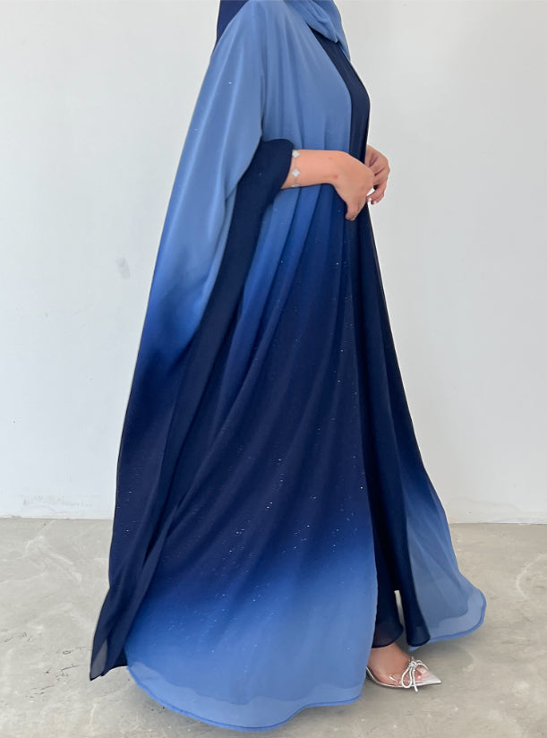 3 piece Glitter Abaya with Shyla, blue