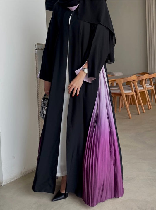 Black A-cut abaya featuring captivating ombré sides.