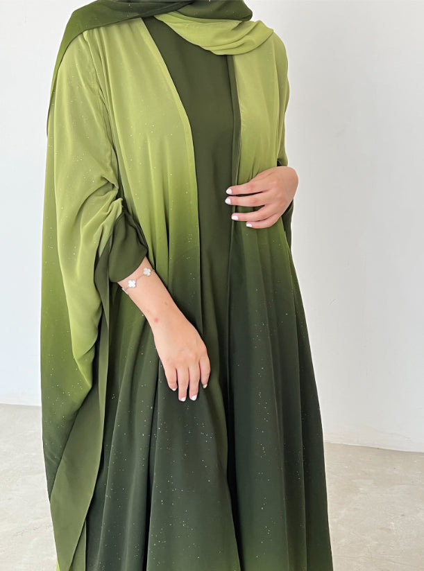 3 piece Glitter Abaya with Shyla, Green