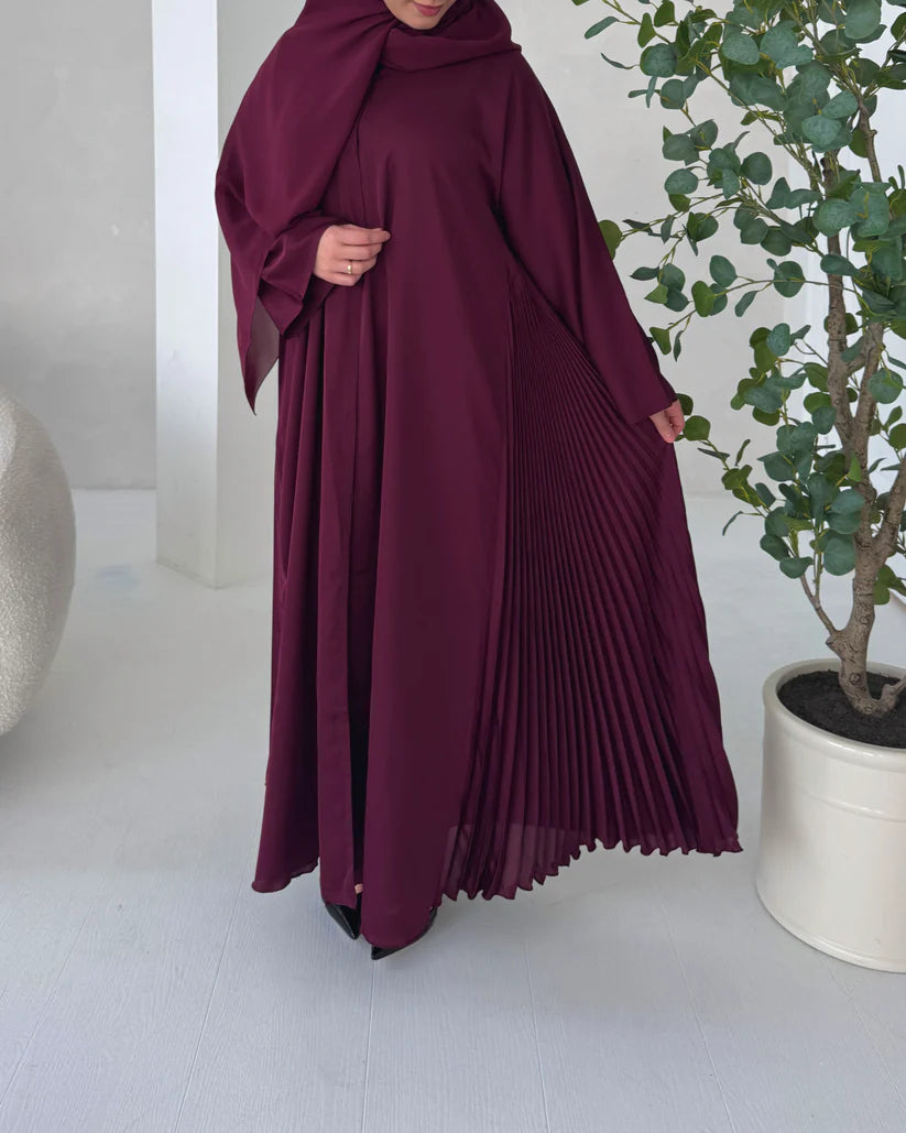 Burgundy Side pleated Abaya with Shaila