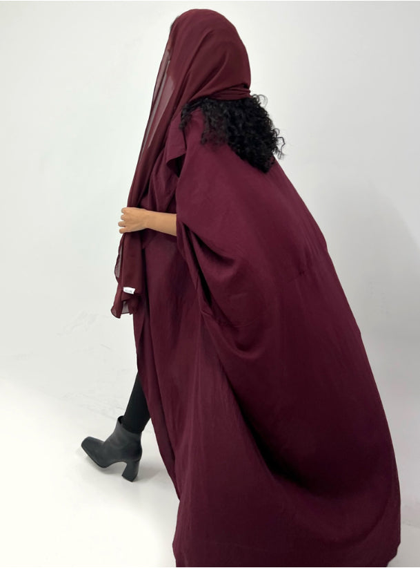 Burgundy free style Abaya with Shaila