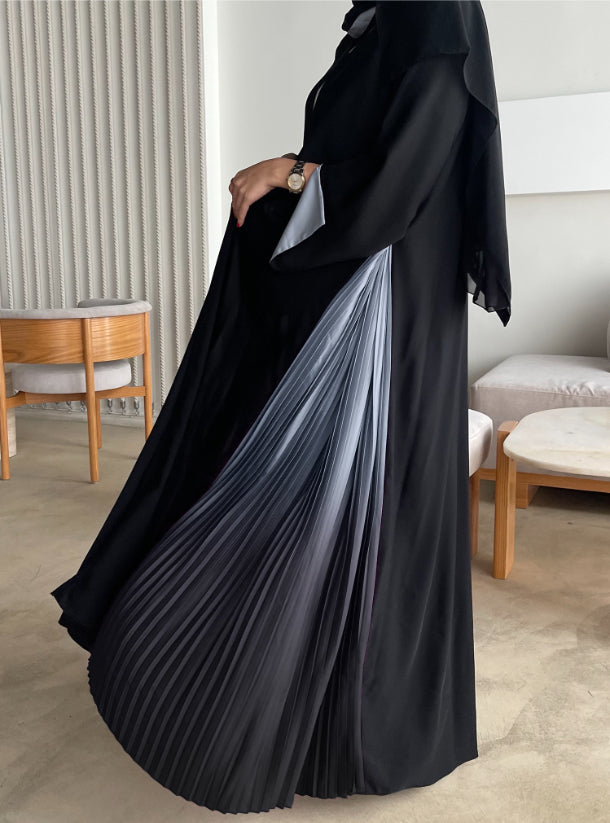 Black A-cut abaya featuring captivating ombré sides.