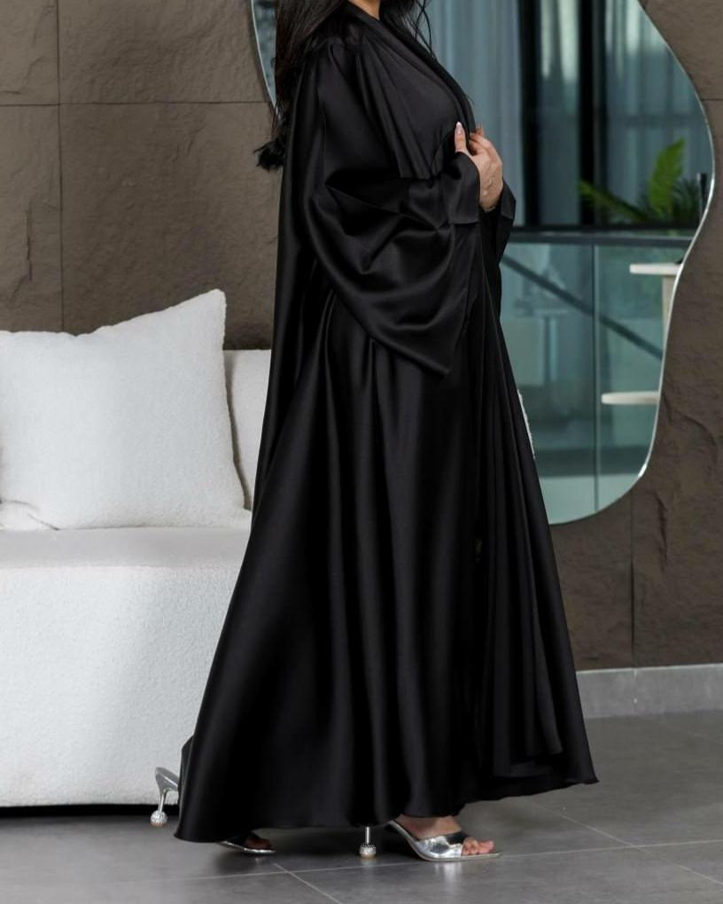 Simple Satin Silk Abaya - Black