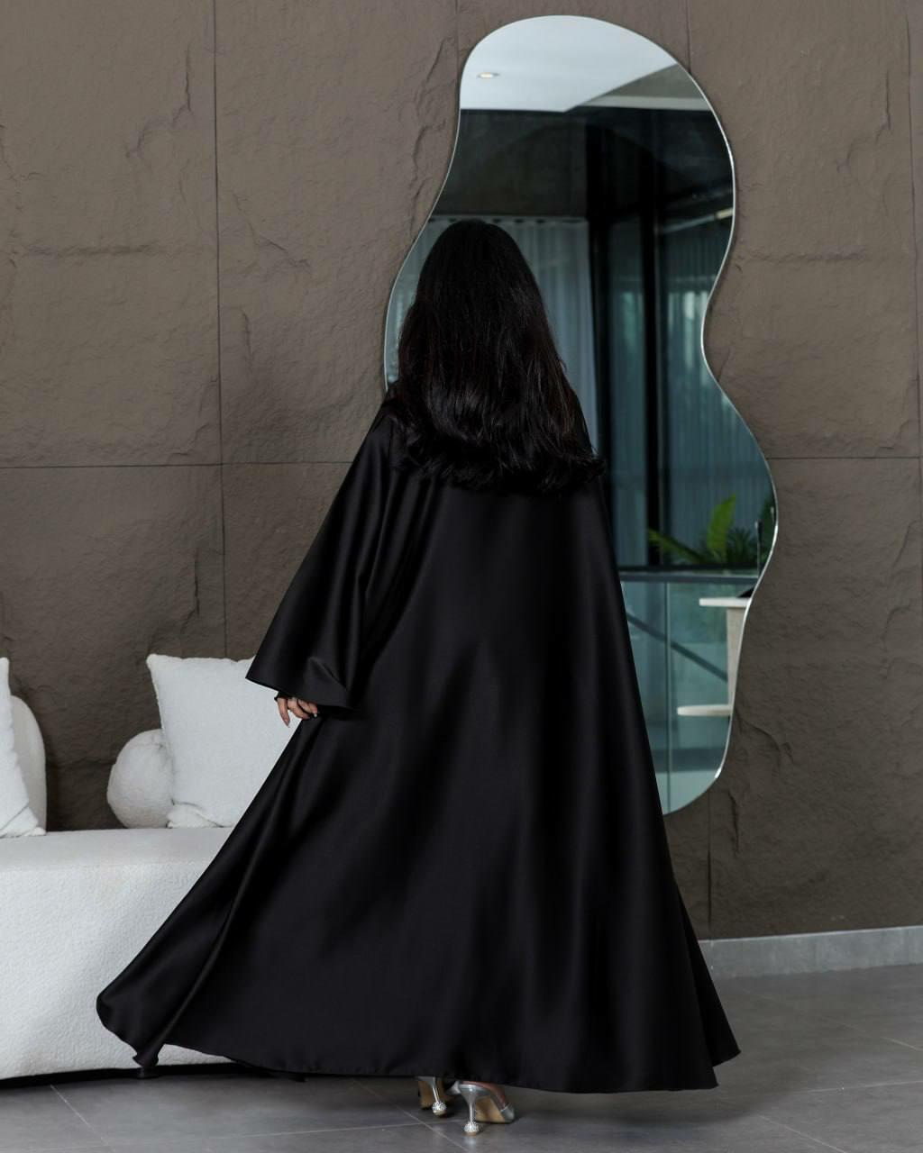 Simple Satin Silk Abaya - Black