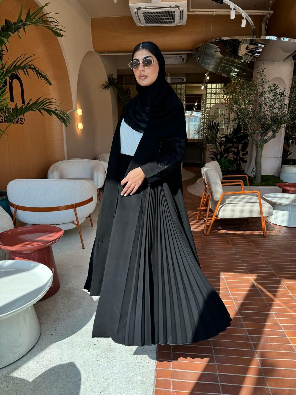 Black Abaya embroidery on sleeve pelisse sides