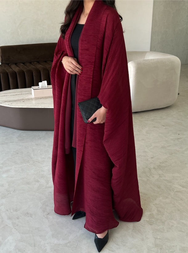 Maroon Pleated Abaya with Shyla