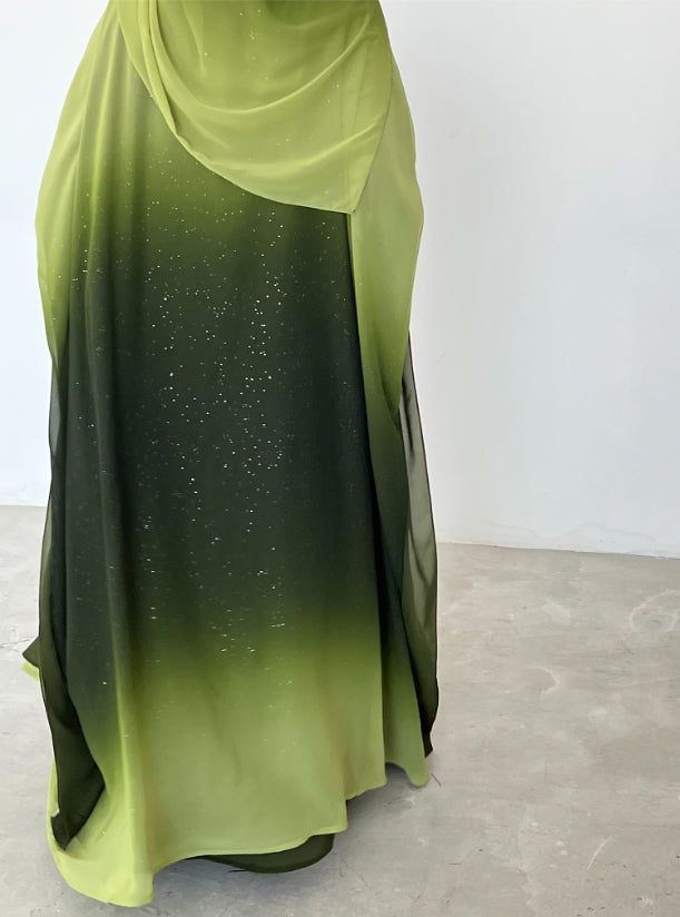 3 piece Glitter Abaya with Shyla, Green