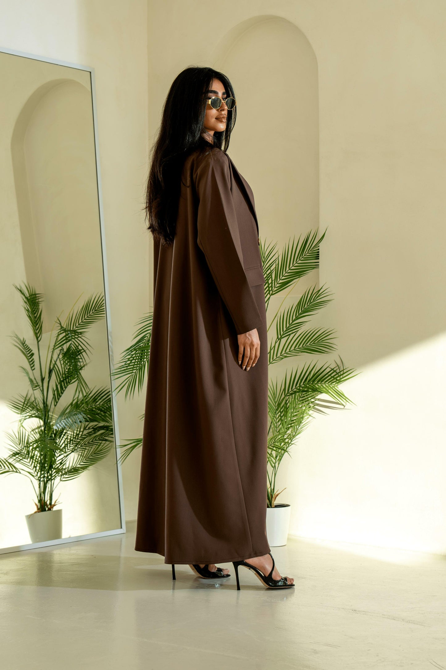 Crepe blazer abaya, Brown