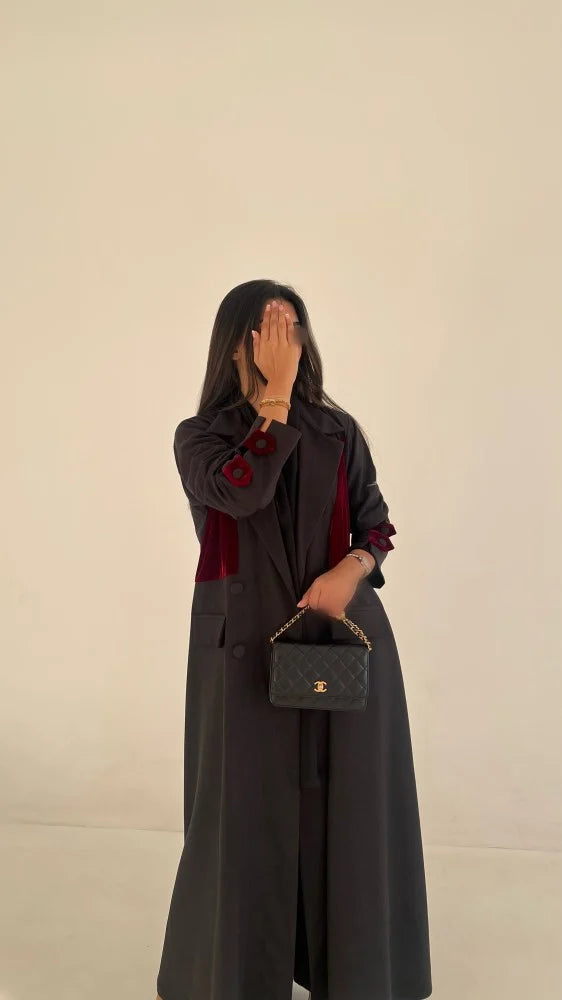 Winter Collection - 05, Burgundy & Grey Abaya