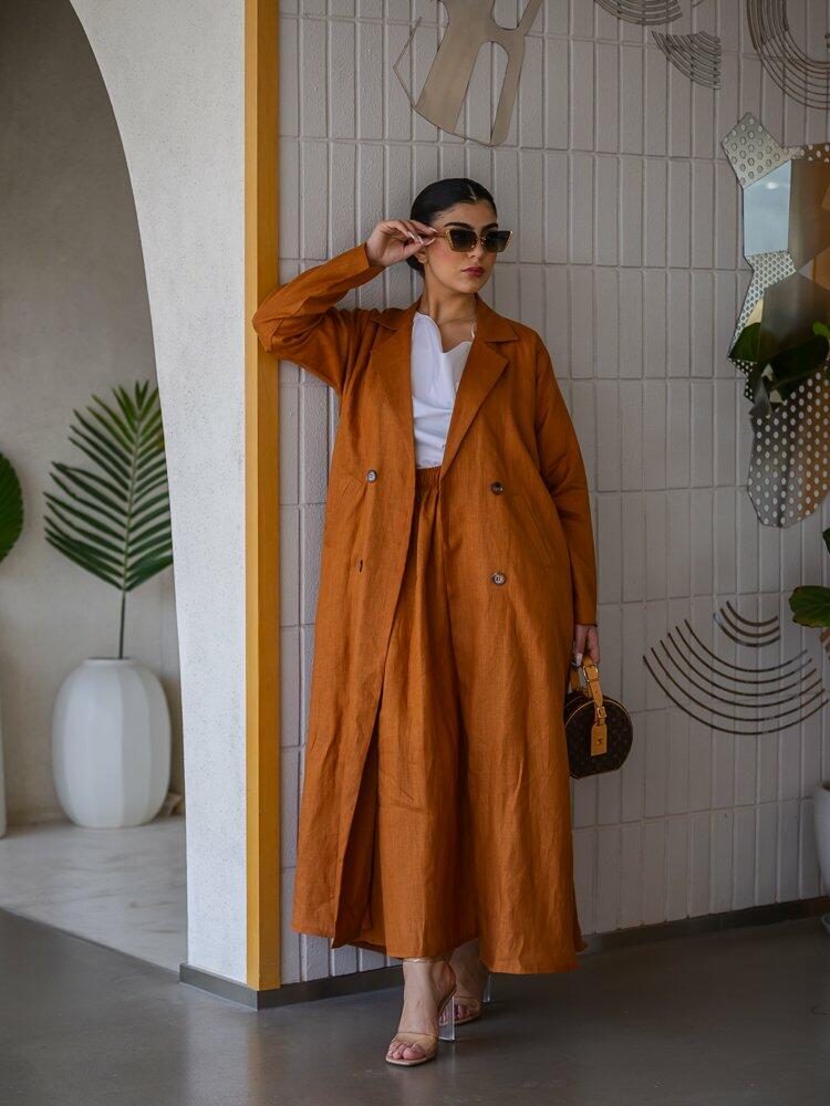 Buttoned Coat with a Modern Twist , Burnt Orange